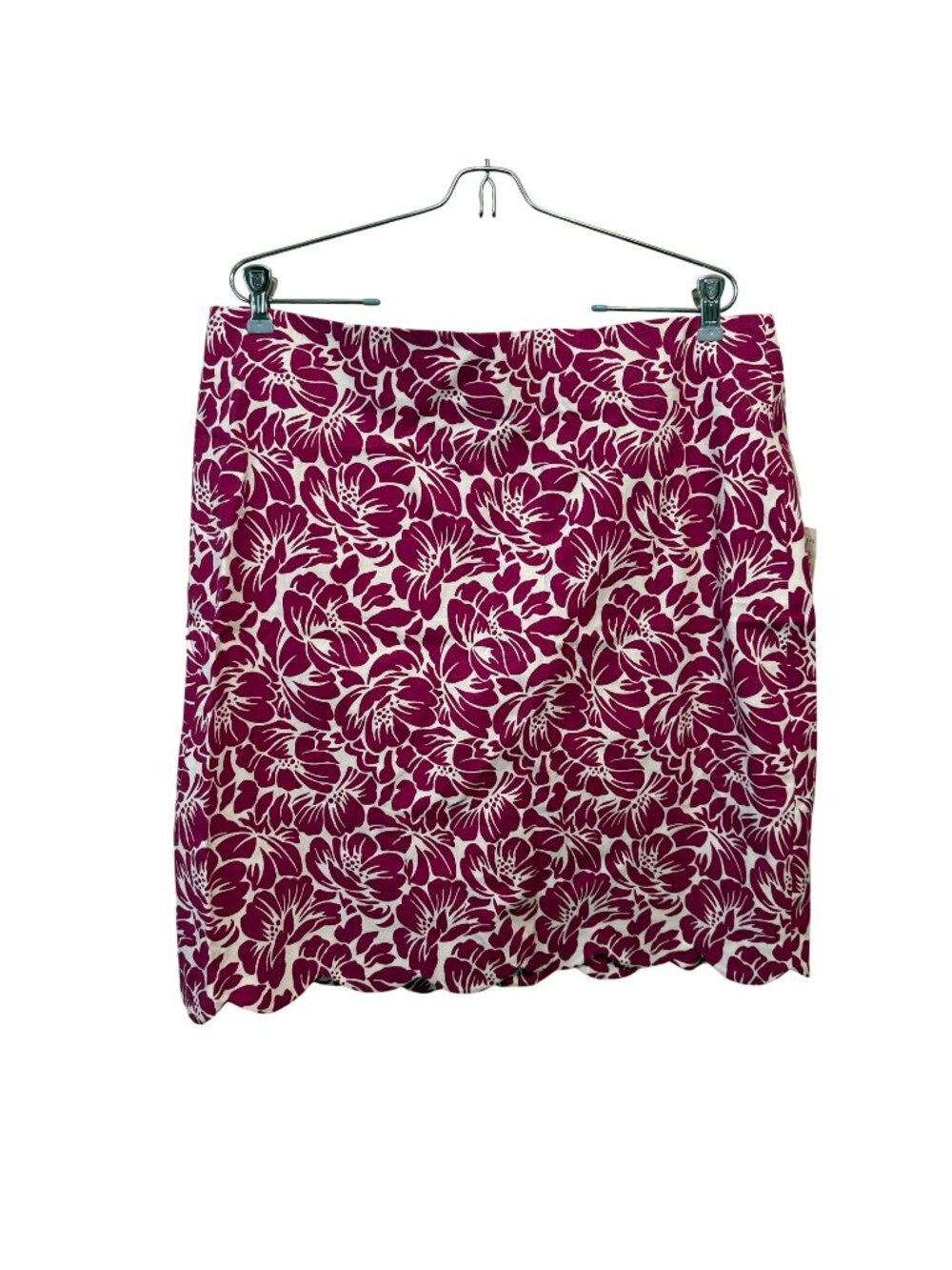 NWT Talbots Womens Floral Skirt Size 16 White & Pink Scalloped Hem
